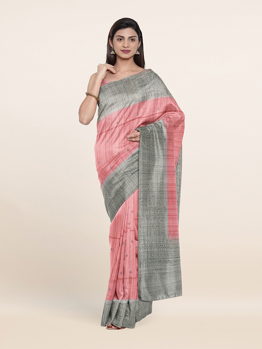 

Pothys Pink & Grey Woven Design Saree