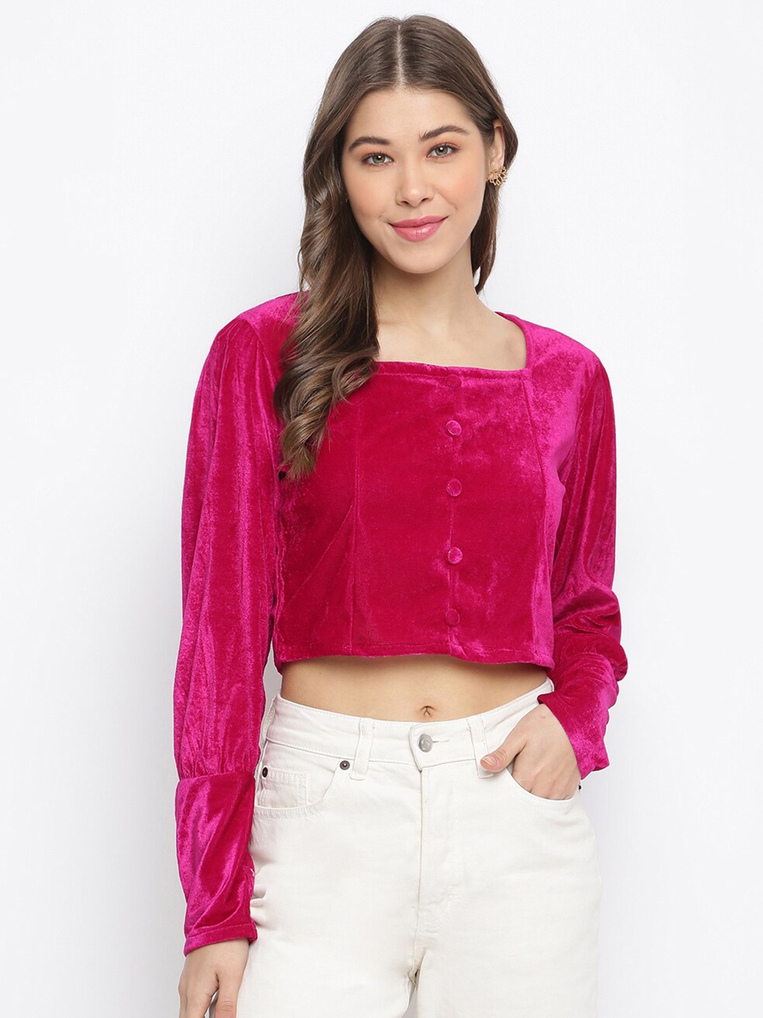 

Mayra Fuchsia Velvet Crop Top