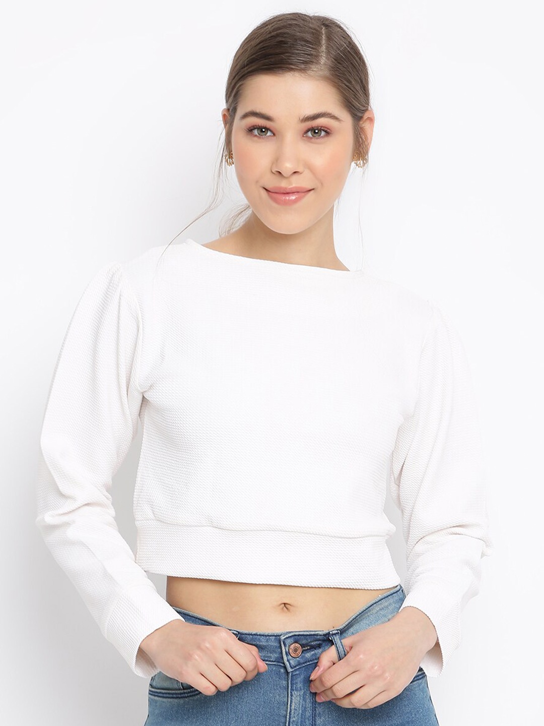 

Mayra White Velvet Crop Top