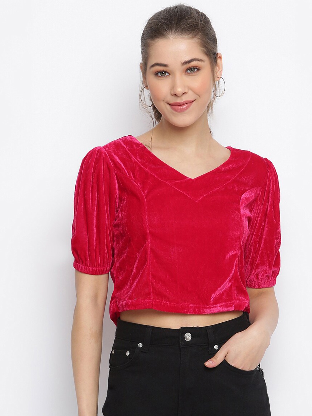 

Mayra Women Red Velvet Crop Top