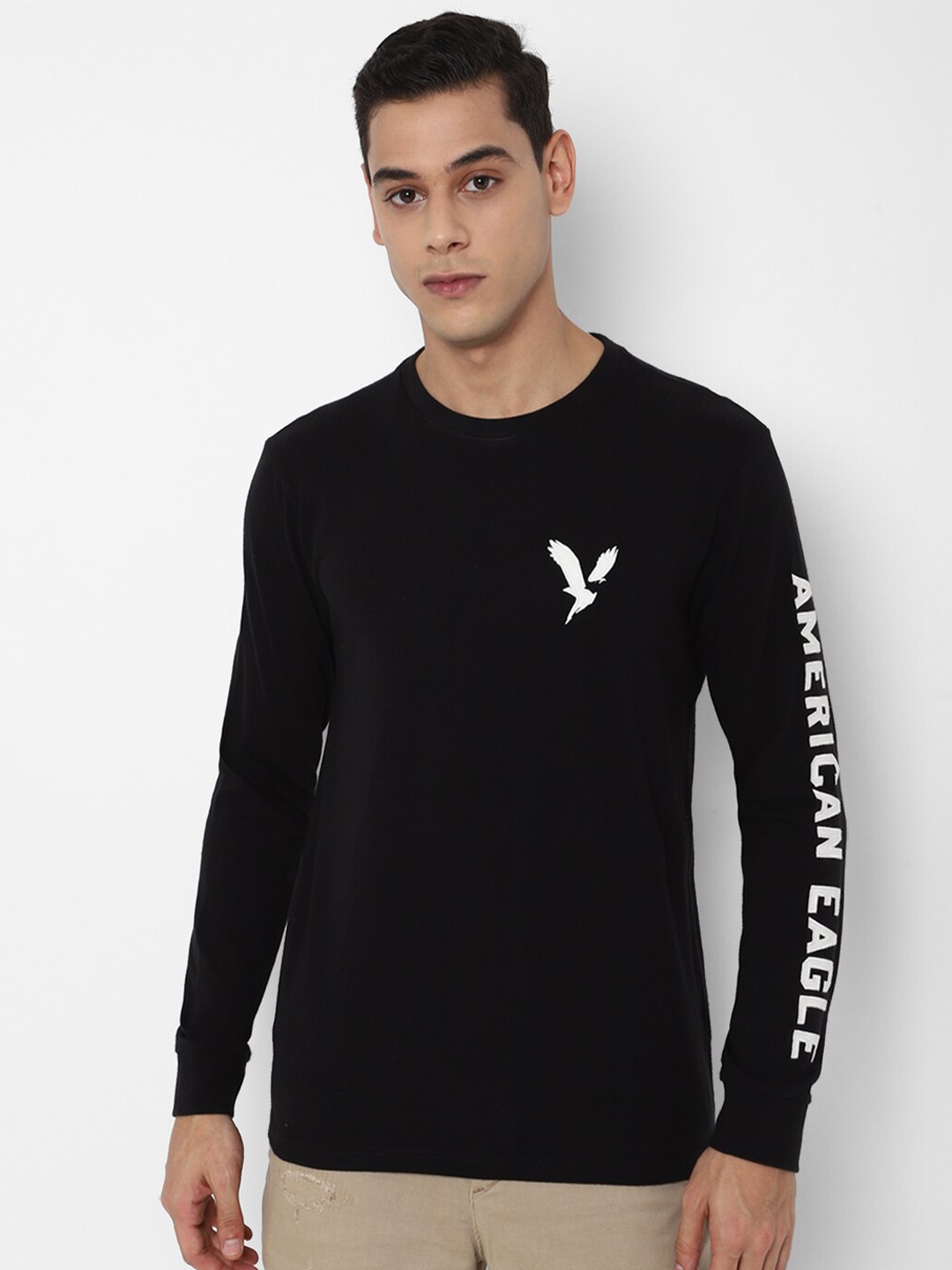 

AMERICAN EAGLE OUTFITTERS Men Black & White Typography Printed Cotton T-shirt