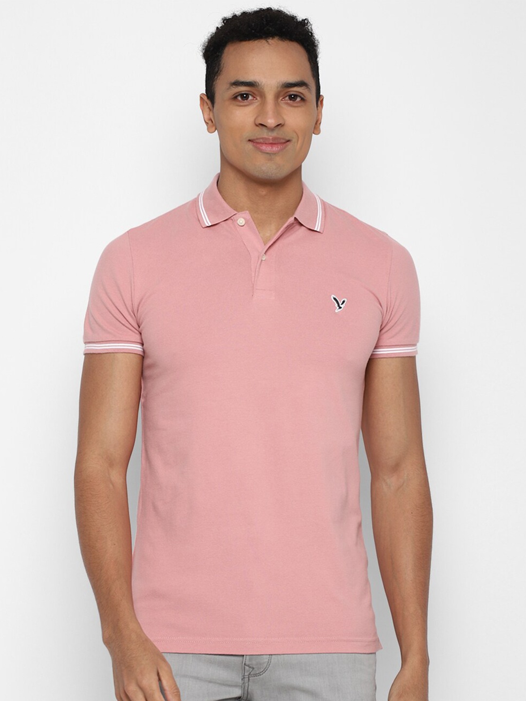 

AMERICAN EAGLE OUTFITTERS Men Pink Polo Collar T-shirt