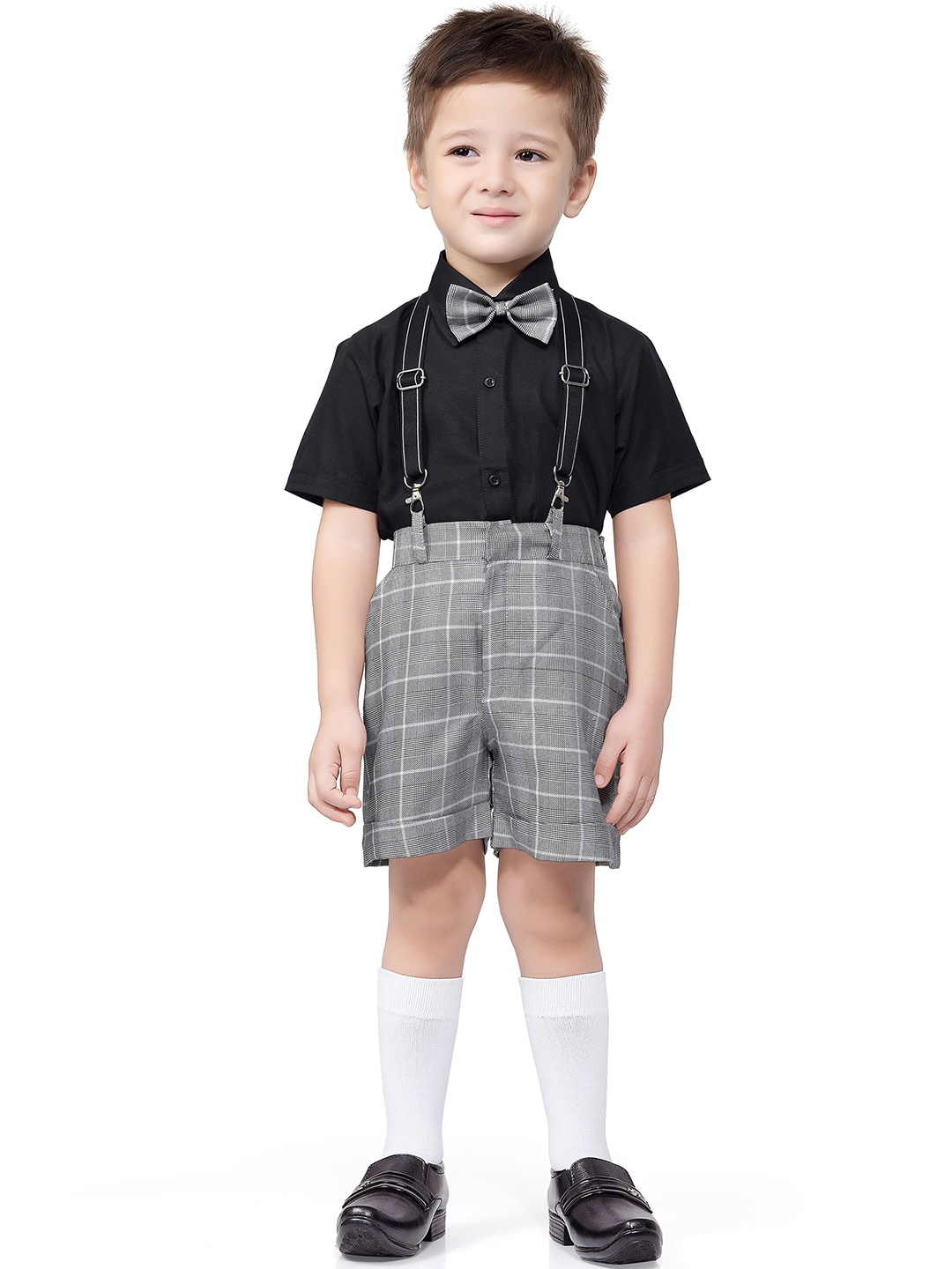 

Jeetethnics Boys Grey Shirt with Shorts and Suspenders