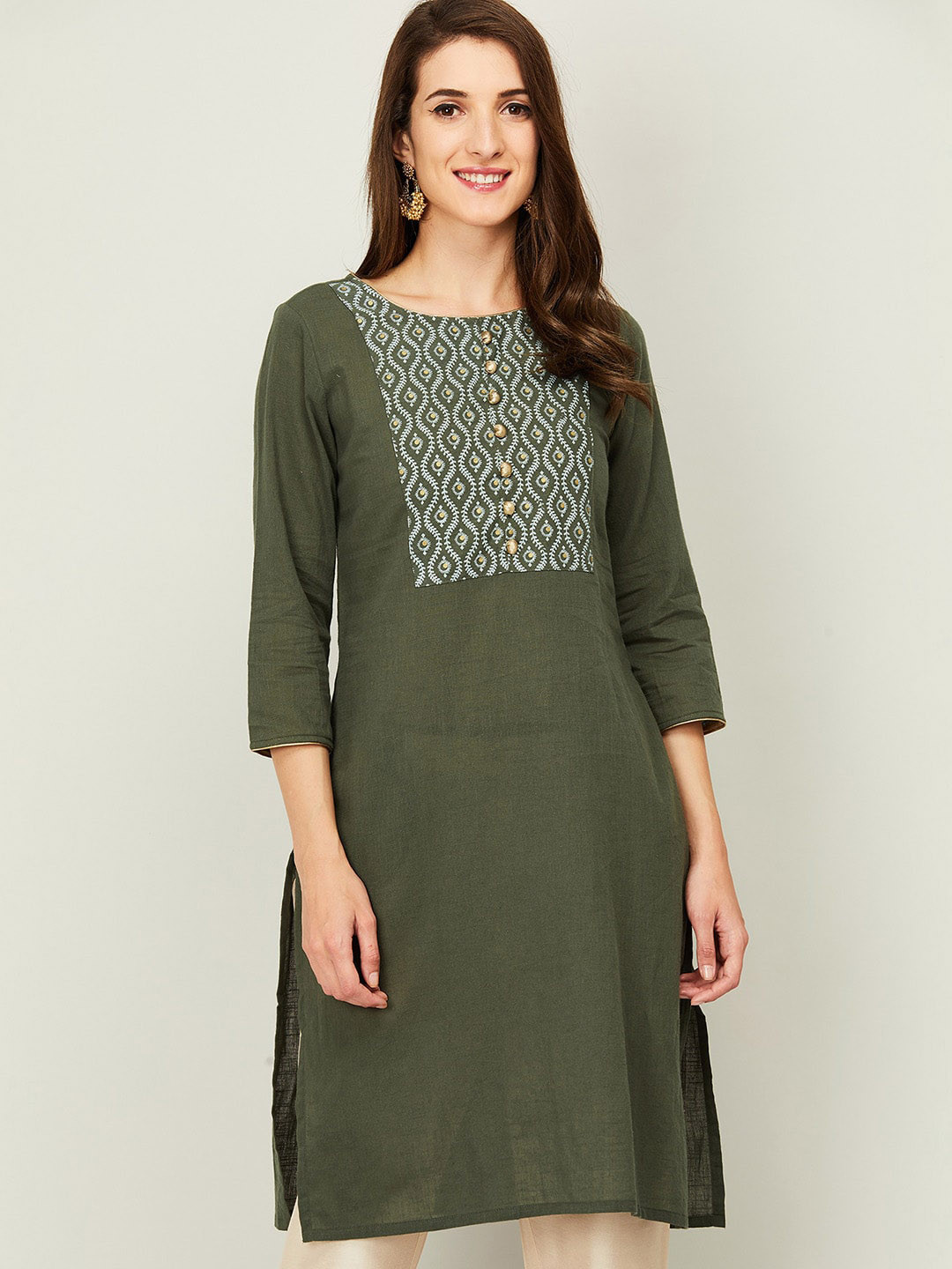 

Melange by Lifestyle Women Green Geometric Printed Cotton Kurta