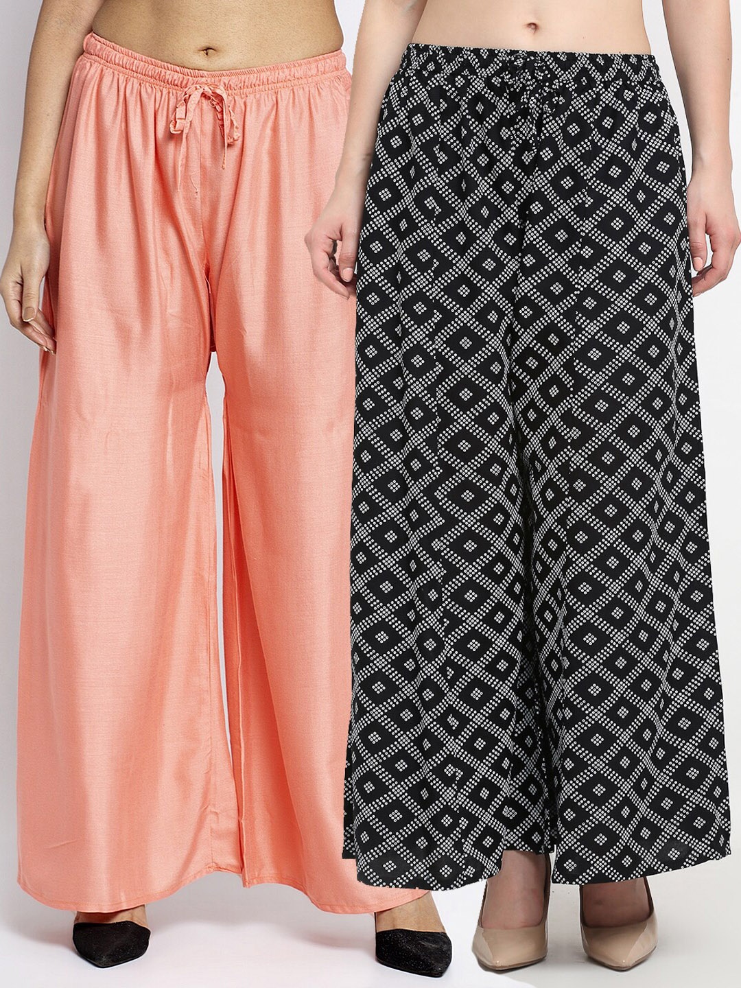 

GRACIT Women Pack of 2 Printed Flared Knitted Ethnic Palazzos, Peach