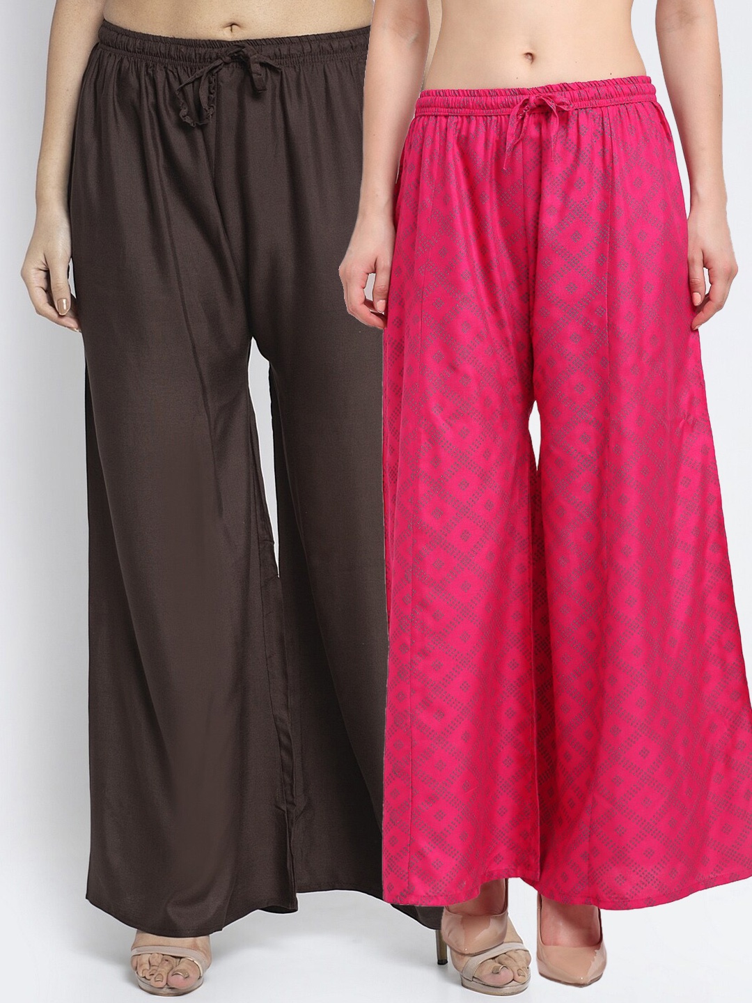 

GRACIT Women Brown & Pink 2 Printed Flared Knitted Ethnic Palazzos