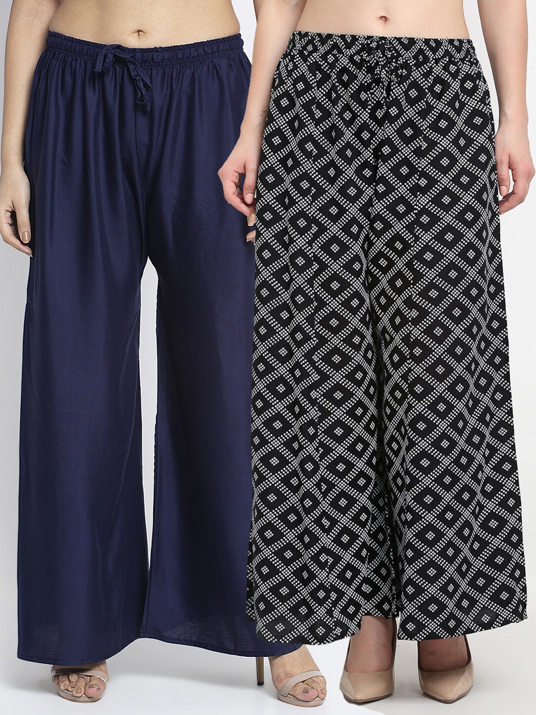 

GRACIT Women Navy Blue & Black Set Of 2 Printed Flared Knitted Ethnic Palazzos
