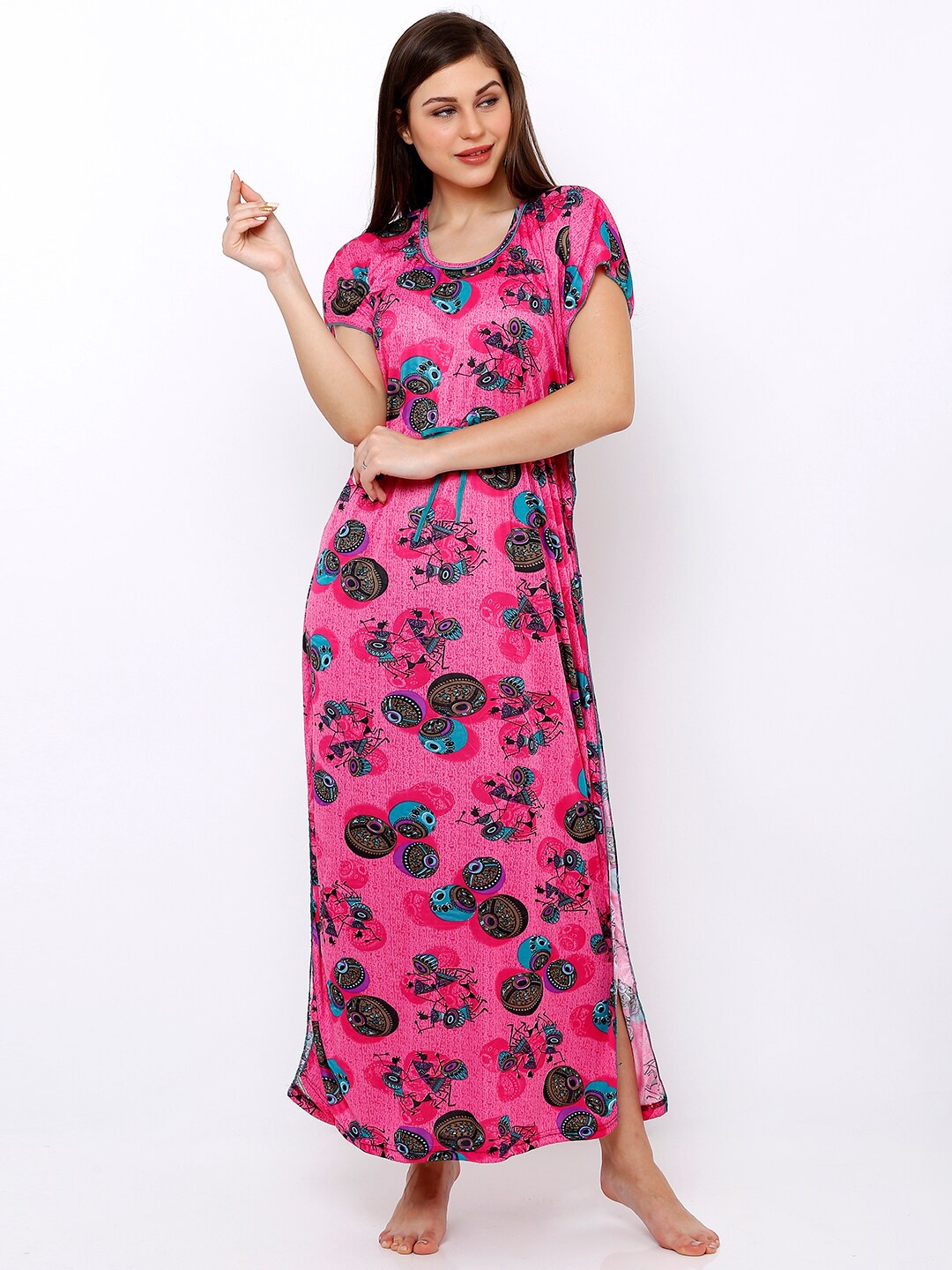 

Pretty Awesome Pink Printed Maxi Nightdress