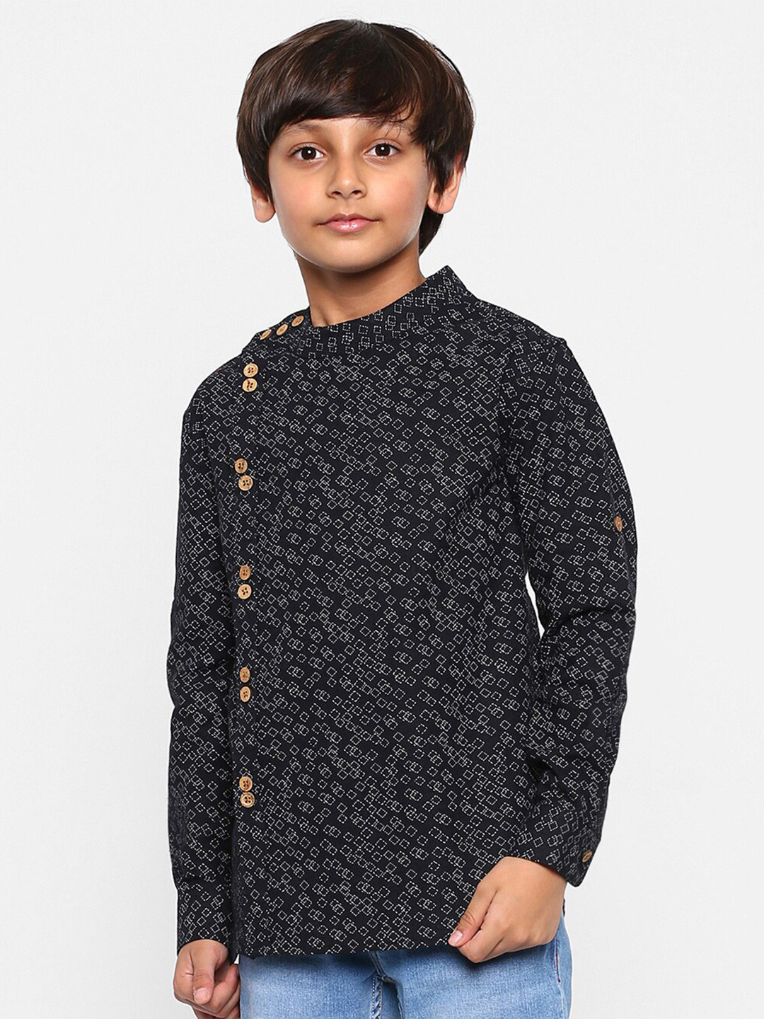 

MANET Boys Black Classic Geometric Printed Party Shirt