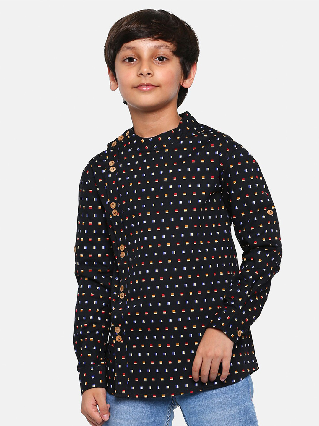 

MANET Boys Black & Red Classic Printed Cotton Casual Shirt