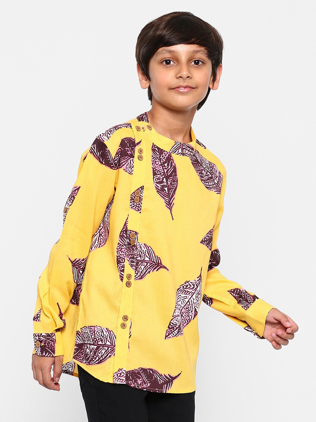 

MANET Boys Yellow Classic Floral Printed Casual Shirt