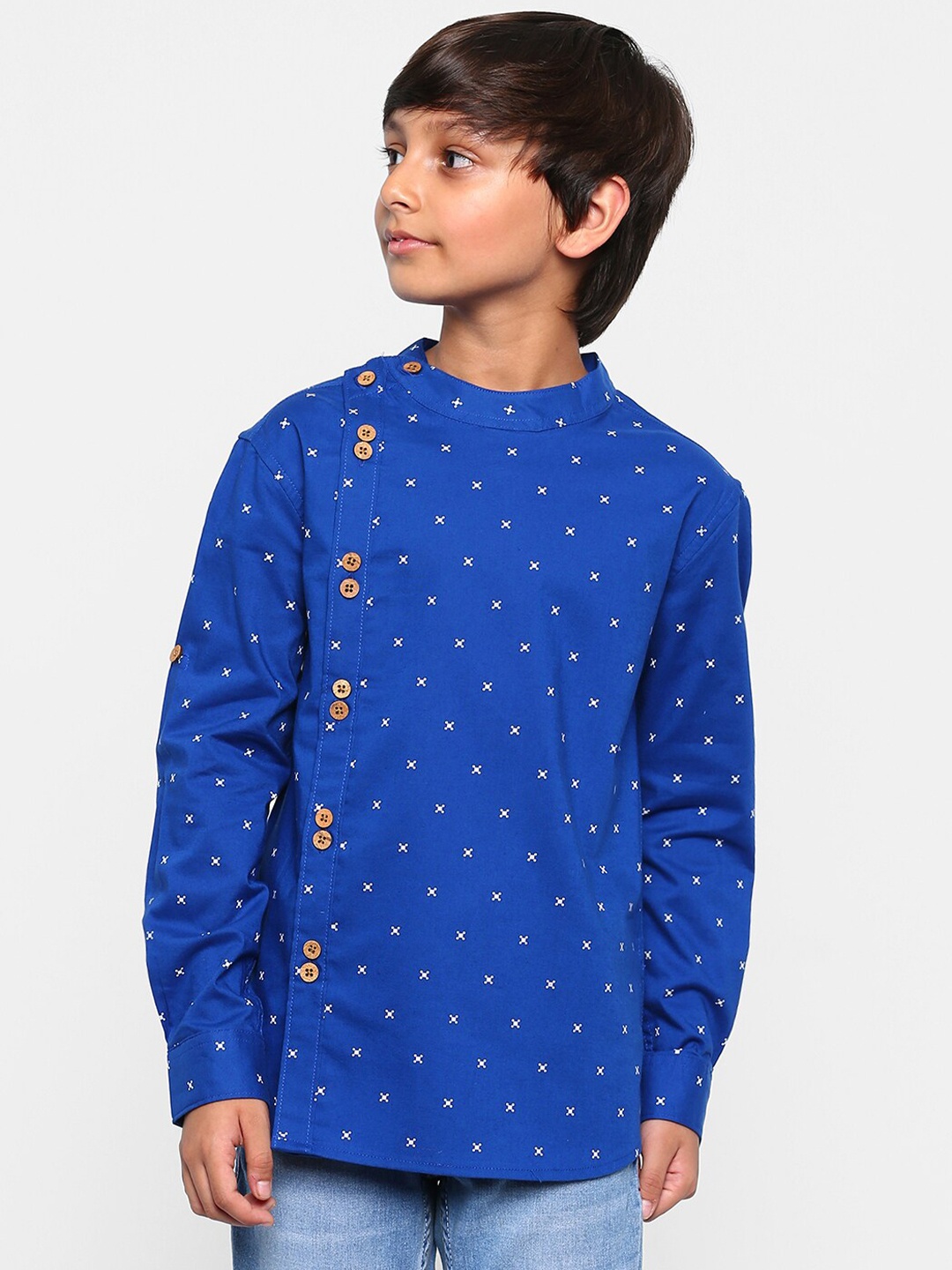 

MANET Boys Blue Classic Printed Ethnic Shirt