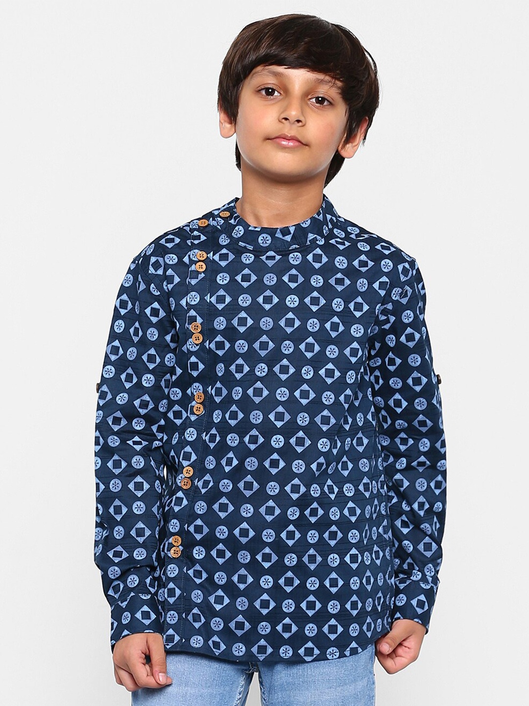 

MANET Boys Blue Classic Floral Printed Casual Shirt