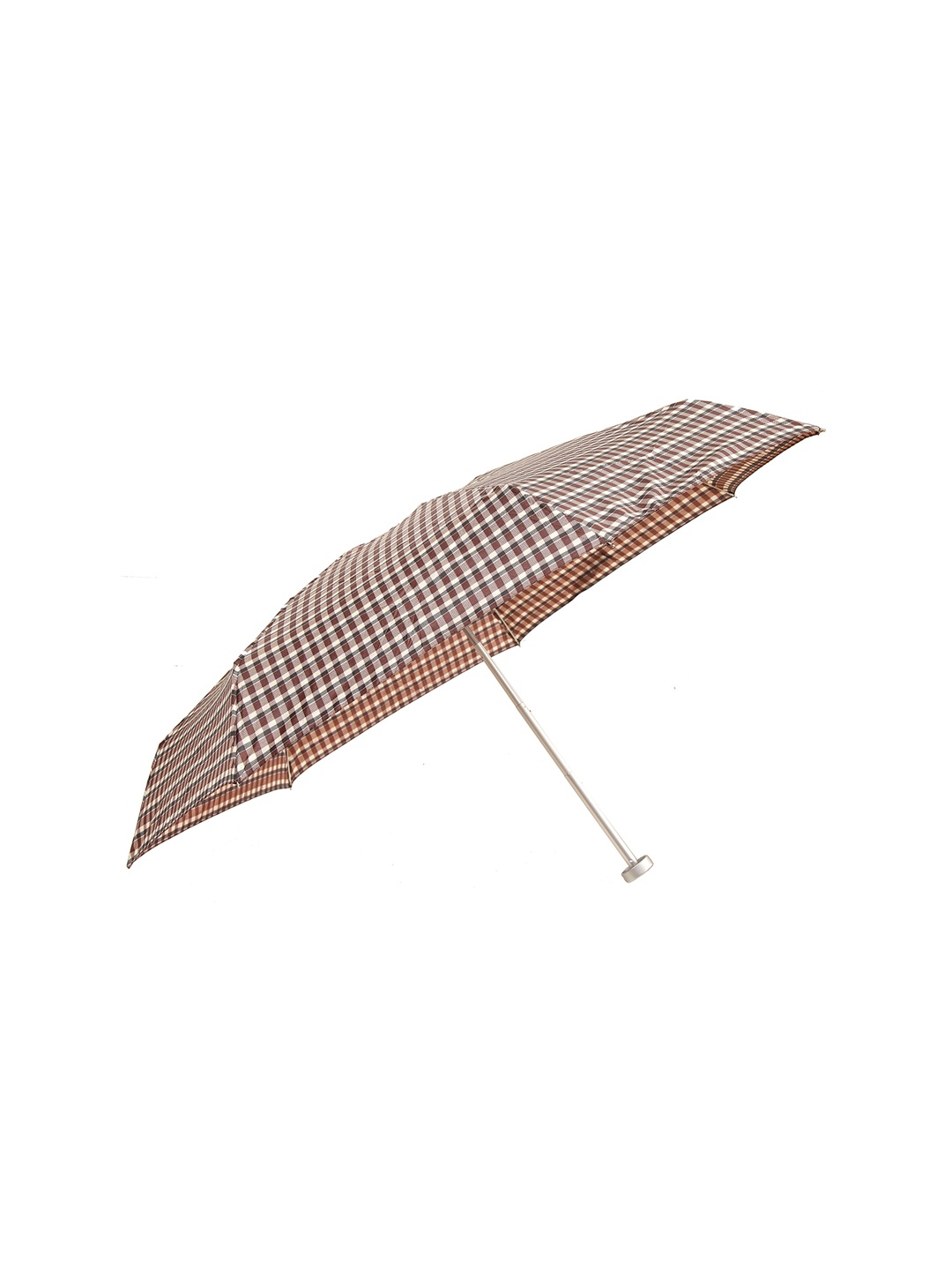 

Calvadoss Men Brown & White Checked Semi Automatic 5-Fold Umbrella