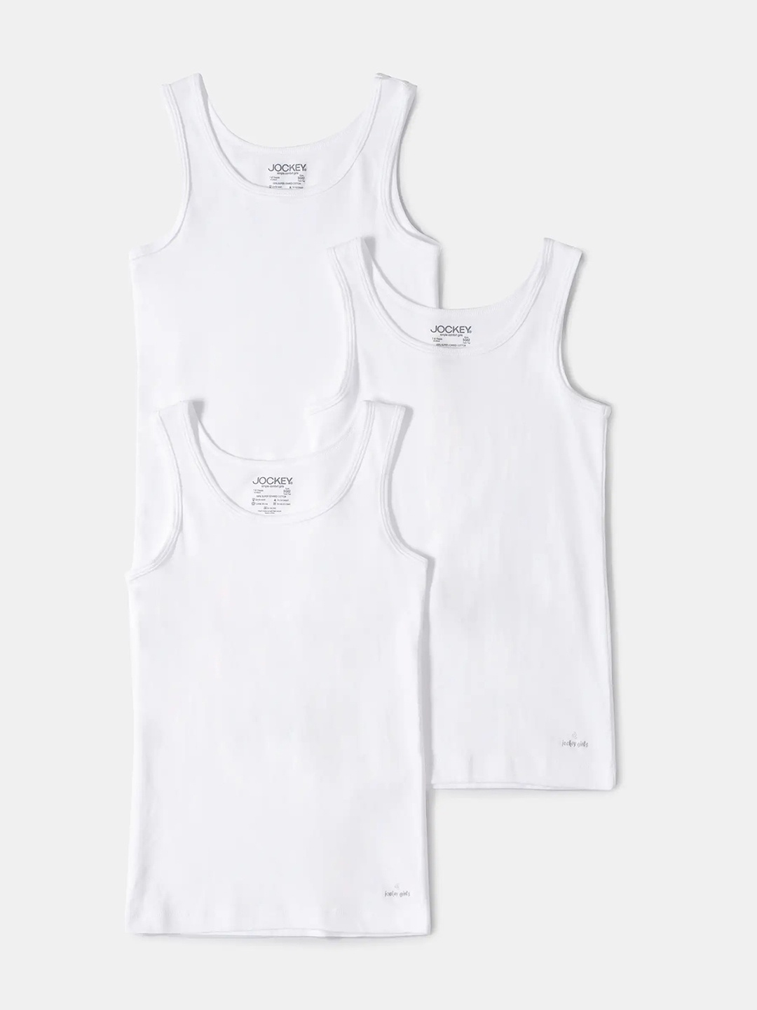 

Jockey Girls Pack of 3 Super Combed Cotton Round Neck Solid Inner Tank Top-SG03, White