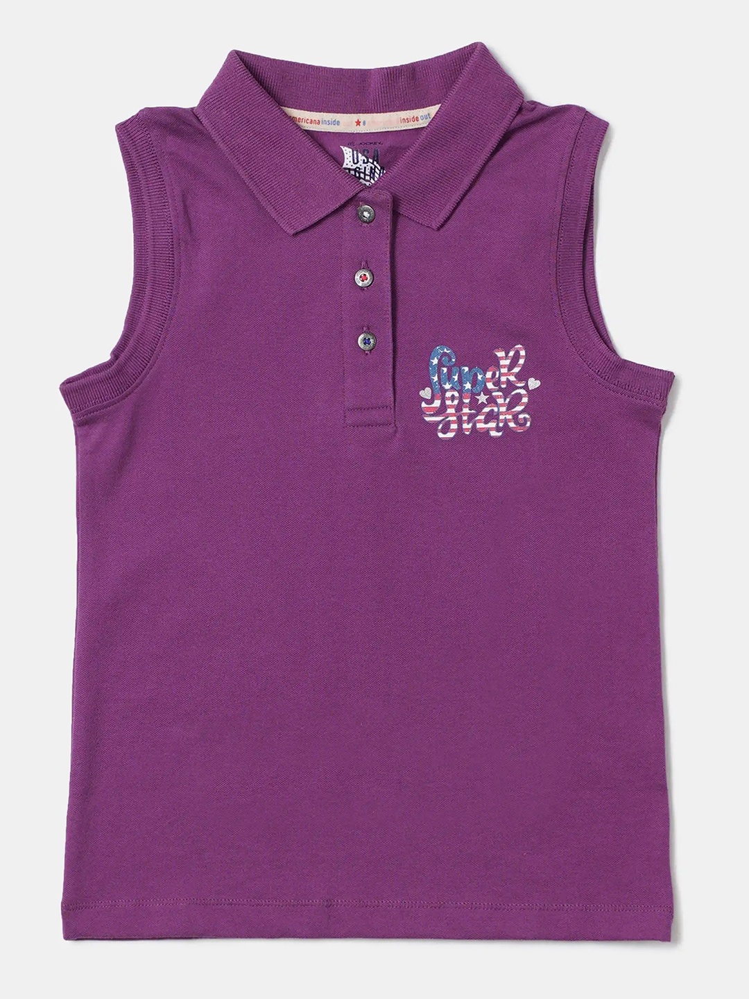 

Jockey Girls Super Combed Cotton Polo Neck Sleeveless Printed Tank Top-UG10, Purple