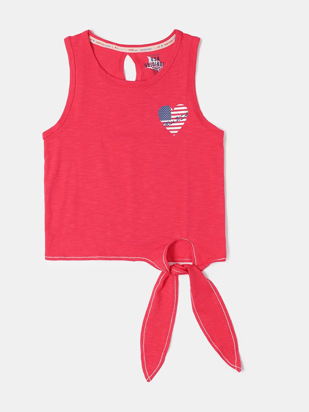 

Jockey Girls Super Combed Stretch Front Tie Up Graphic Printed Tank Top, Red