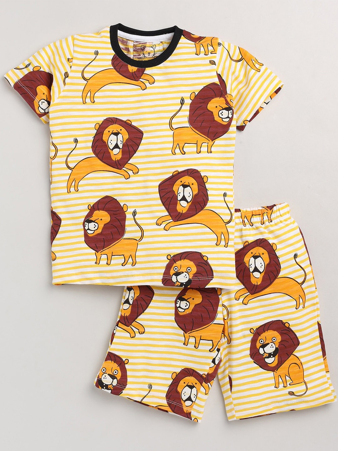 

Lazy Shark Boys Yellow Printed T-shirt with Shorts