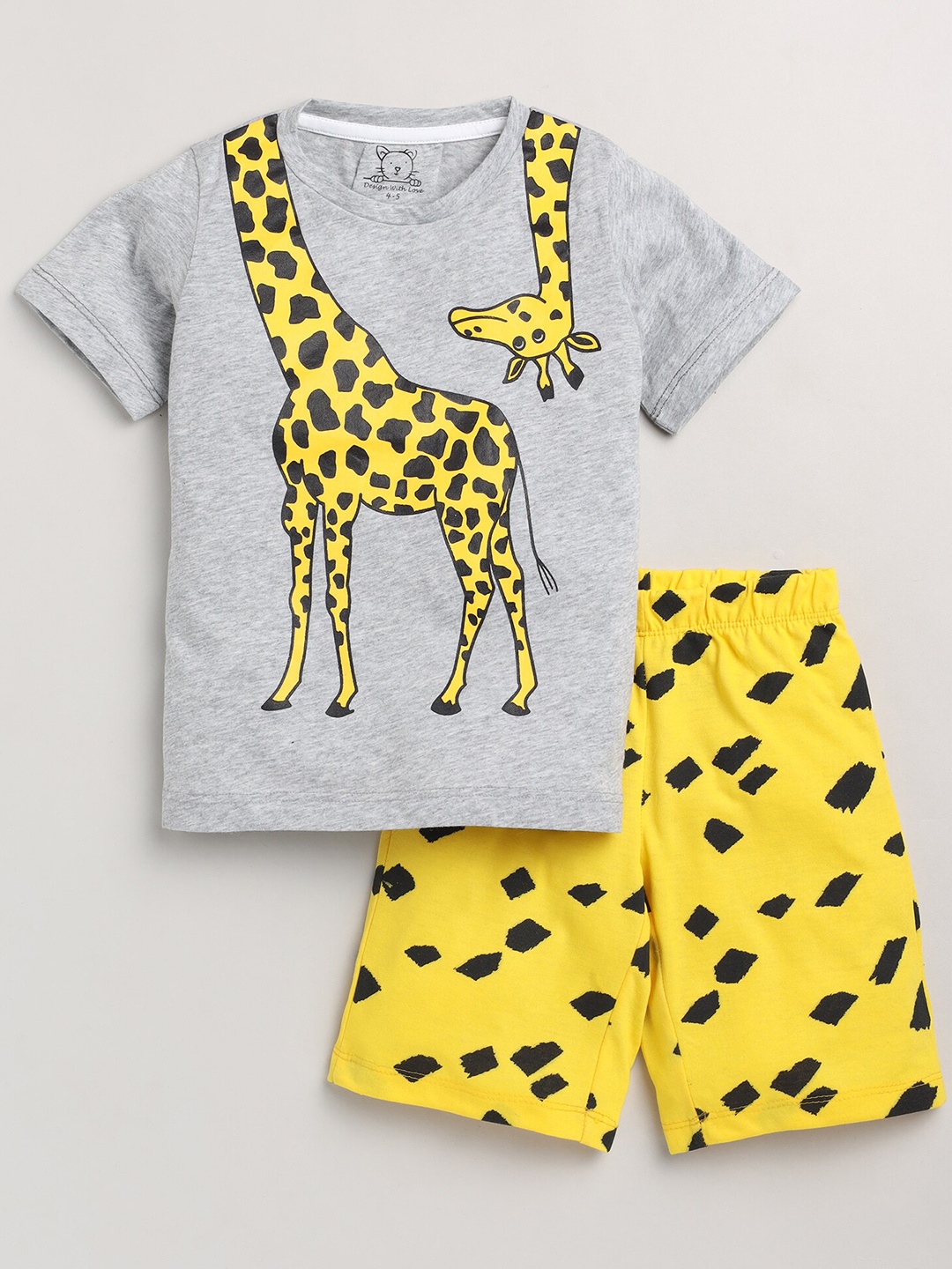 

Lazy Shark Girls Grey & Yellow Printed T-shirt with Shorts