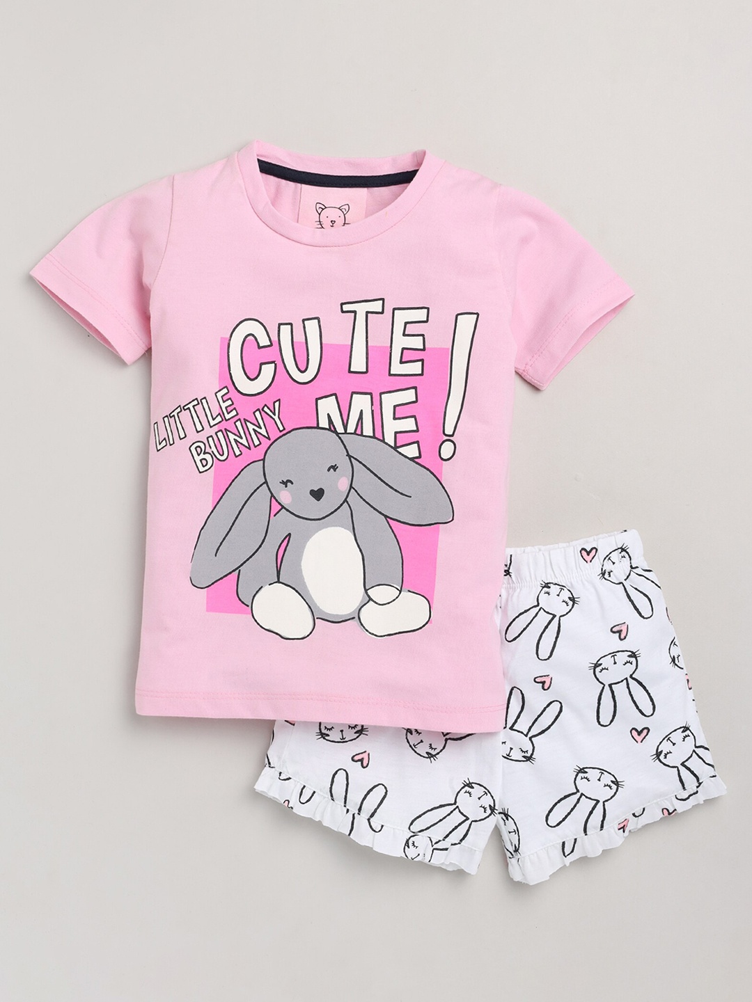 

Lazy Shark Girls Pink & White Printed T-shirt with Shorts