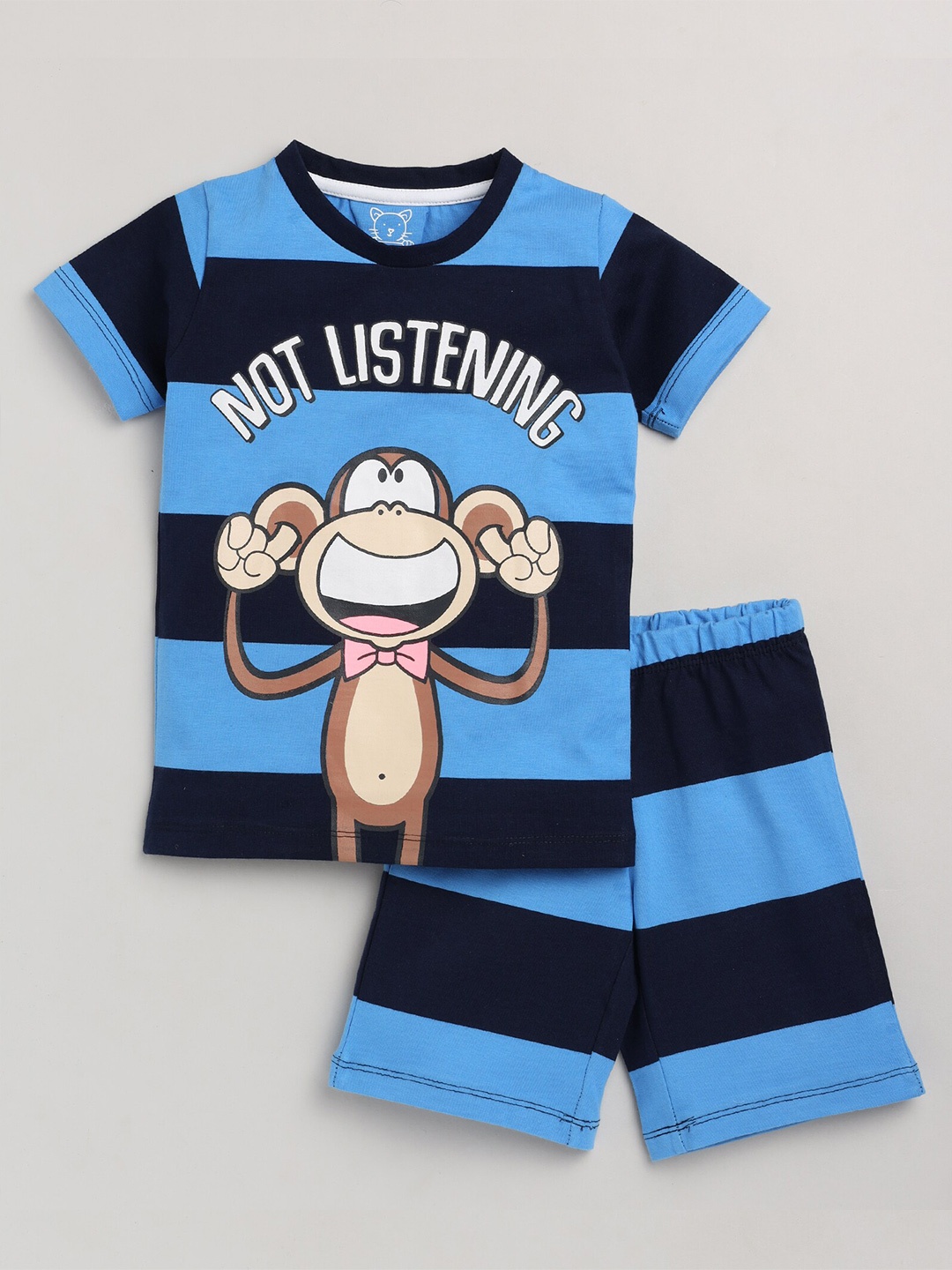 

Lazy Shark Boys Navy Blue Printed T-shirt with Shorts
