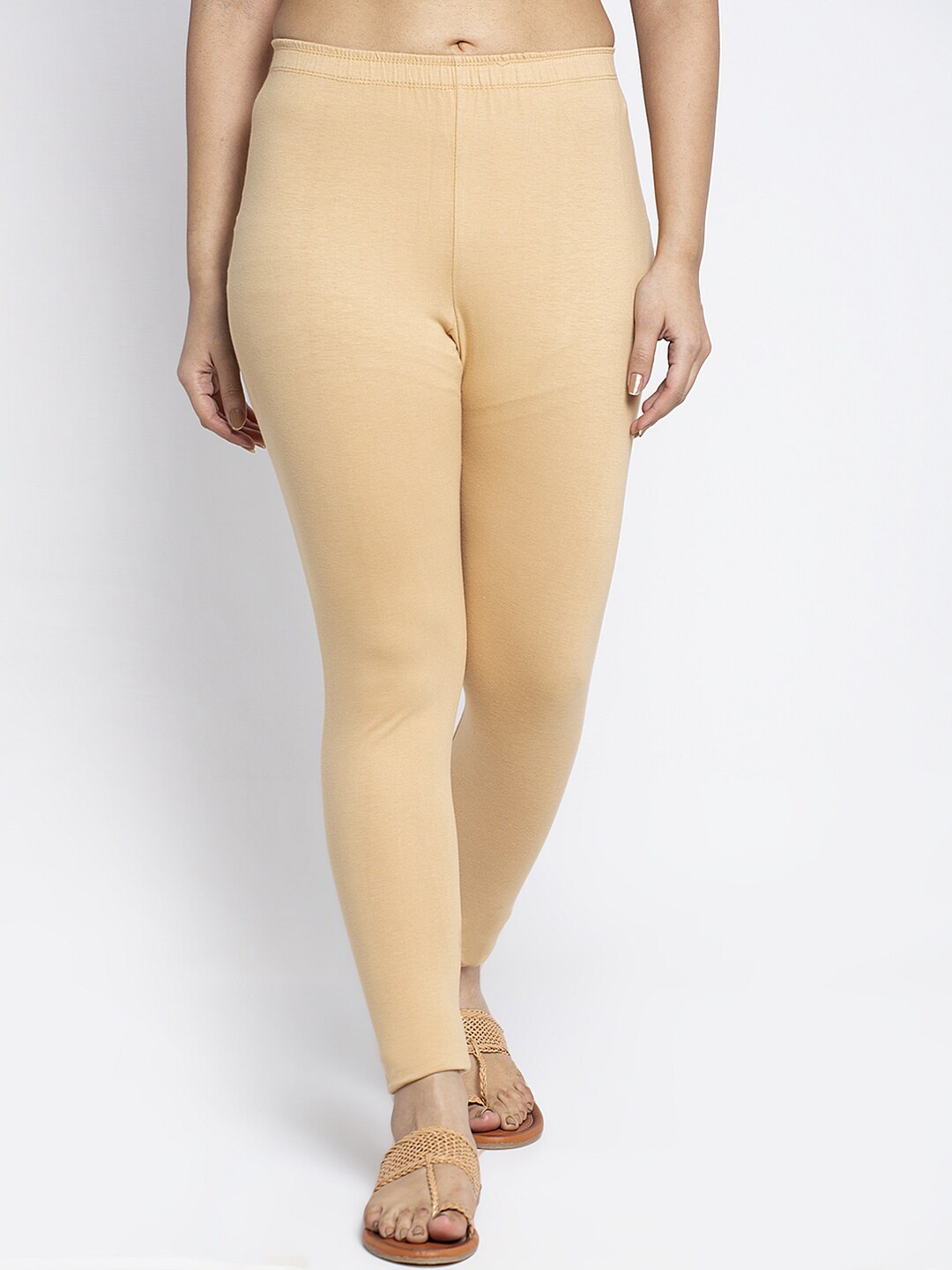 

Jinfo Women Beige Solid Leggings
