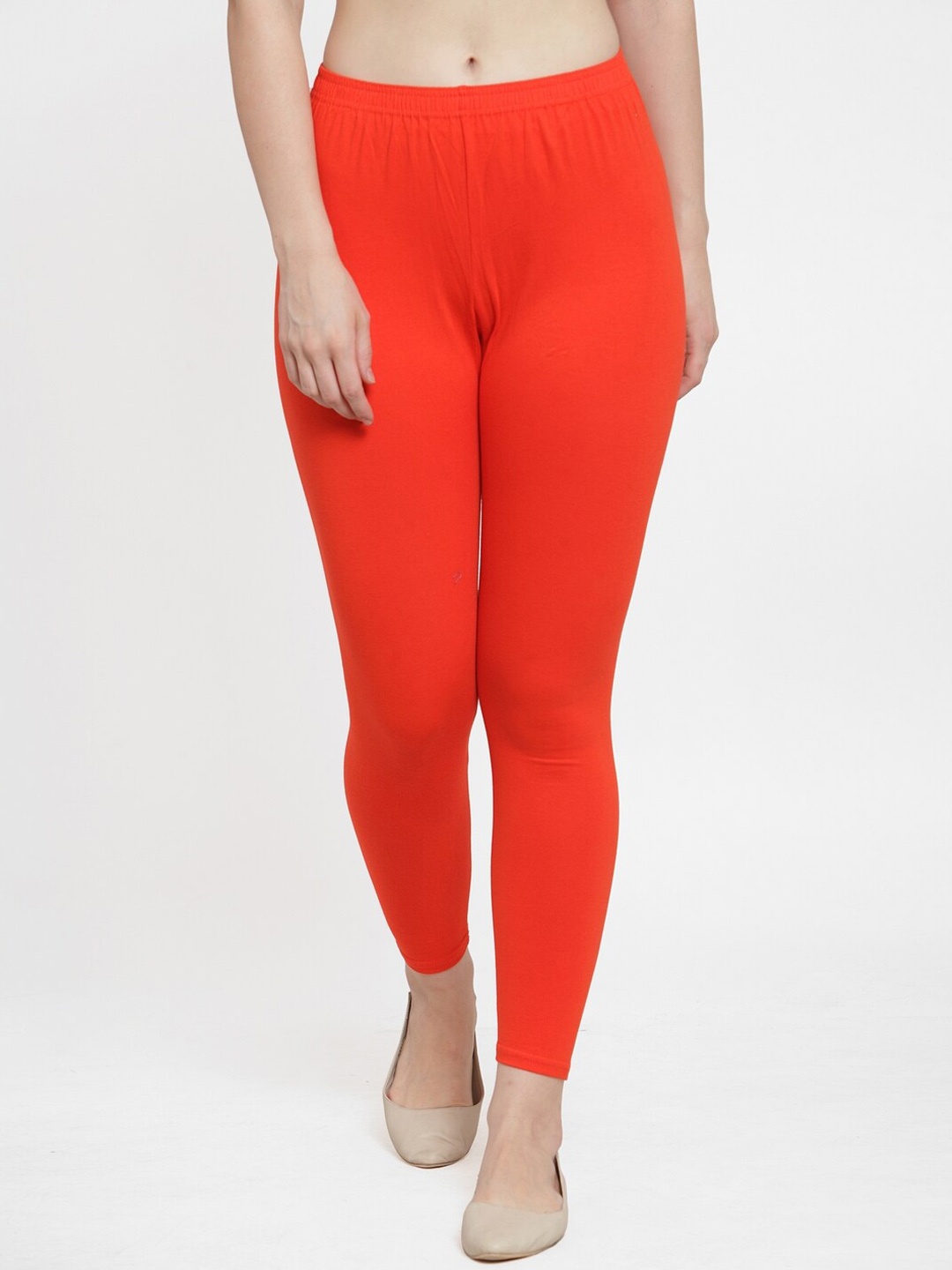 

Jinfo Women Orange Solid Ankle-Length Leggings