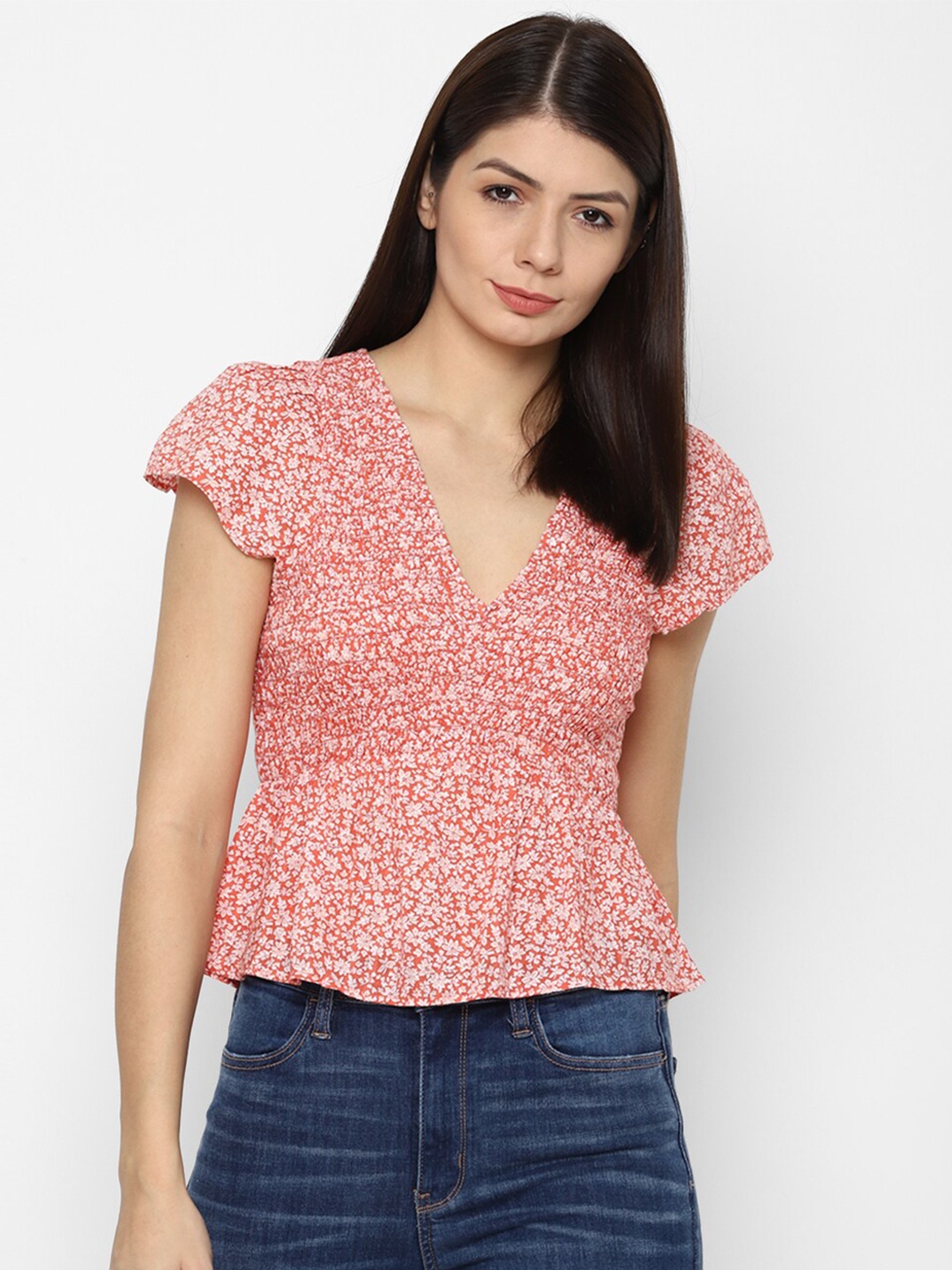 

AMERICAN EAGLE OUTFITTERS Orange Floral Print Peplum Top
