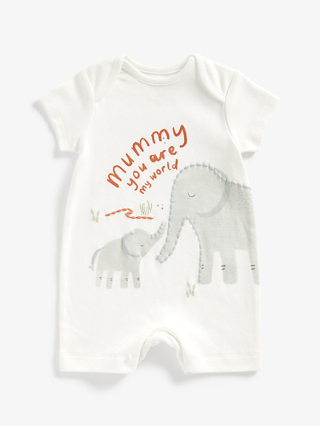 

mothercare Infant Kids White Pure Cotton Elephant Printed Rompers