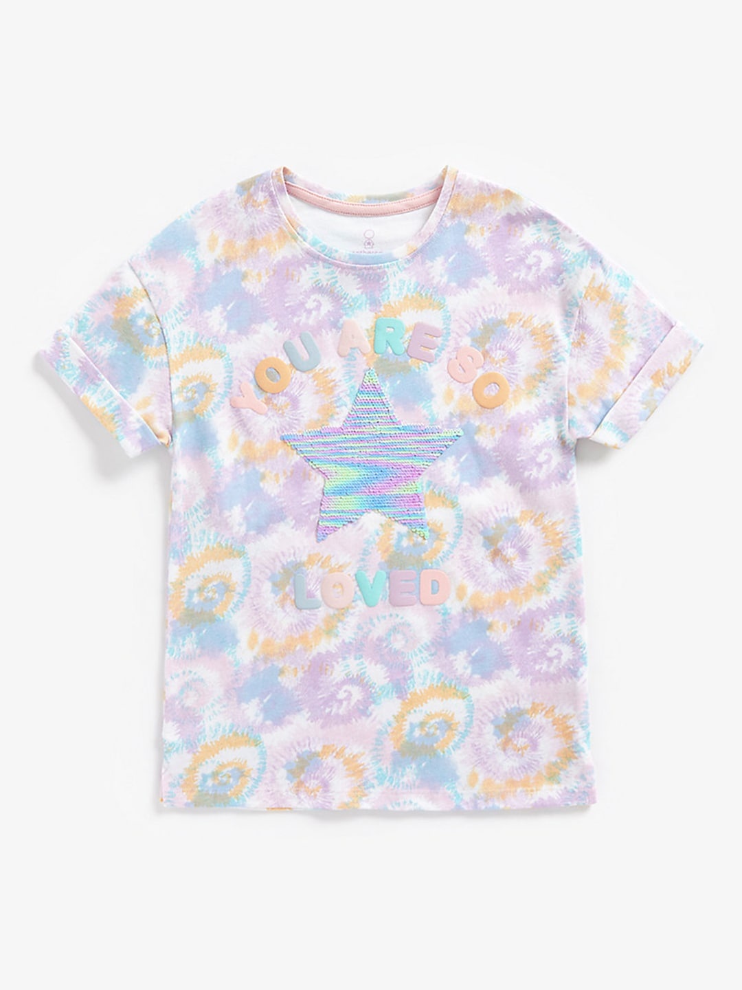 

mothercare Girls Multicoloured Printed Sequined Pure Cotton T-shirt, Multi