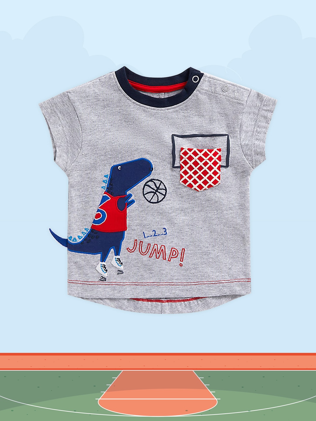 

mothercare Boys Grey & Navy Blue Patch Work Pure Cotton T-shirt