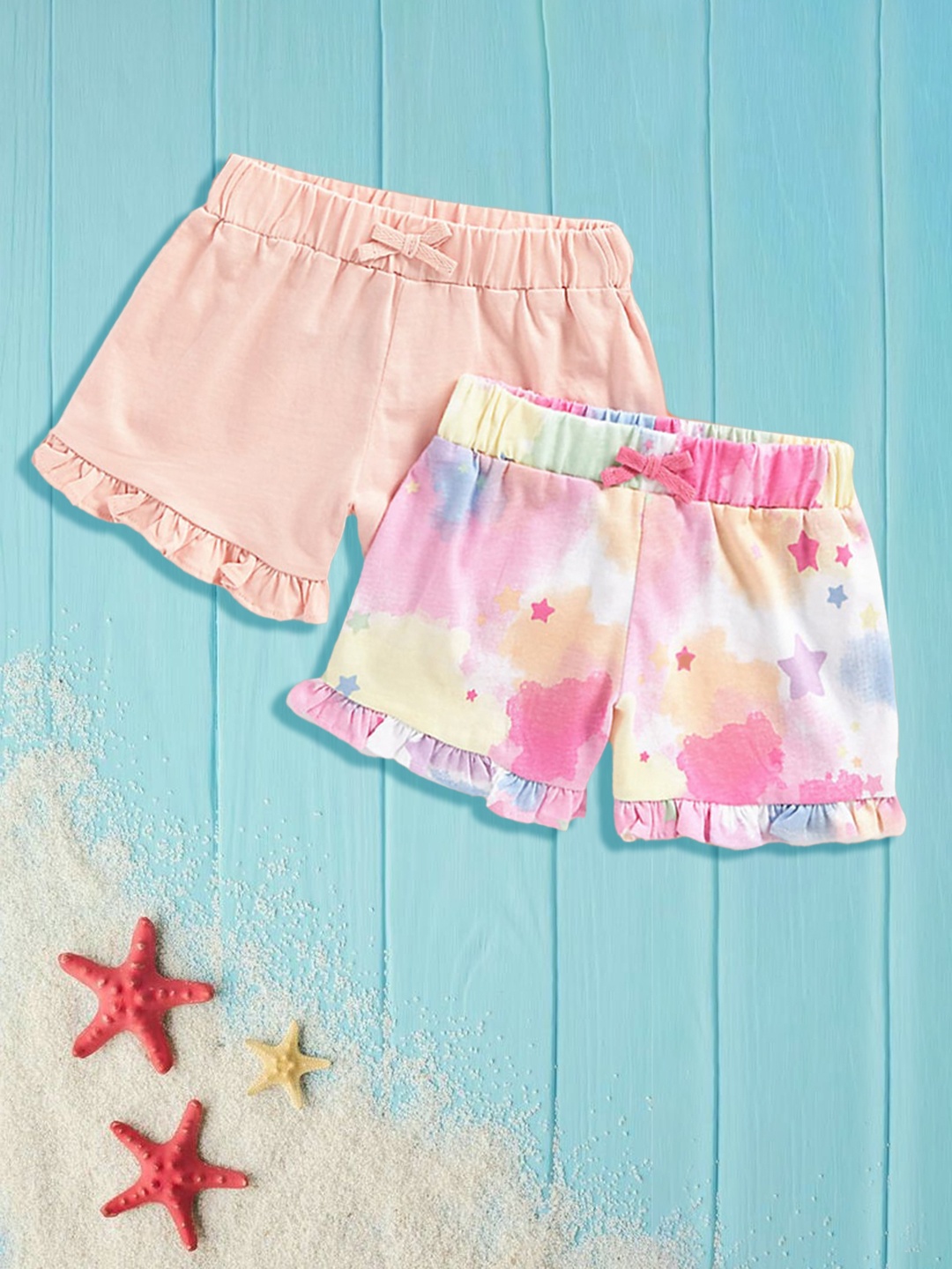 

mothercare Girls Multicoloured Pack of 2 Printed Slim Fit Shorts, Multi