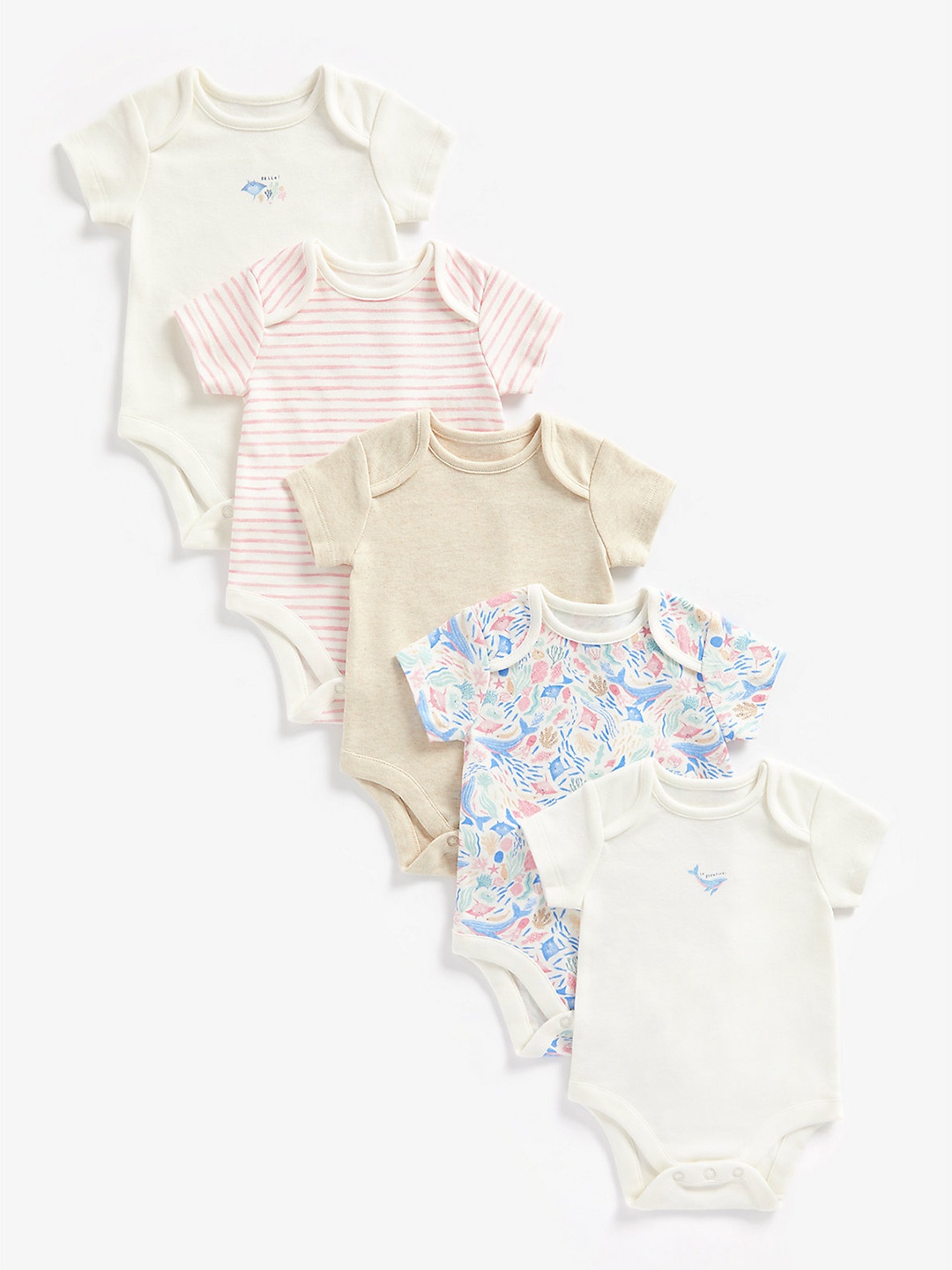 

mothercare Infant Girls Multicoloured Printed Set Of 5 Pure Cotton Bodysuits, Multi