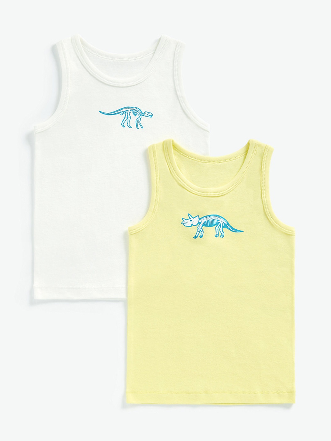 

mothercare Boys Pack of 2 Dino Printed Pure Cotton Vests, Yellow