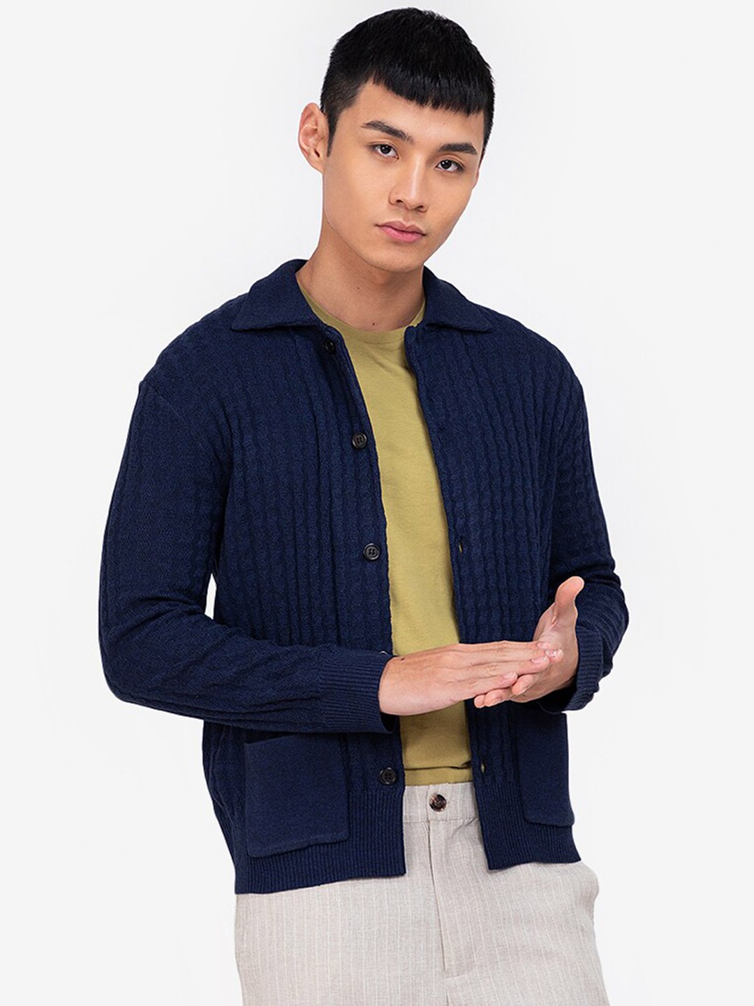 

ZALORA BASICS Men Navy Blue Solid Cardigan