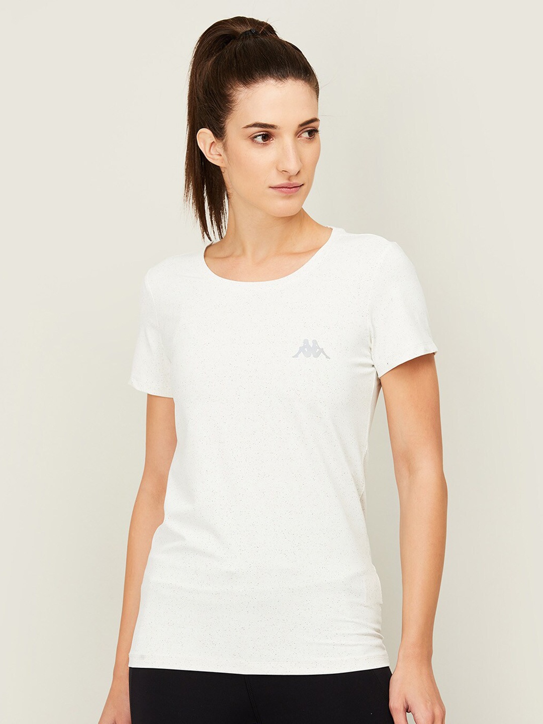 

Kappa Women Off White & Grey Brand Logo Round Neck T-shirt