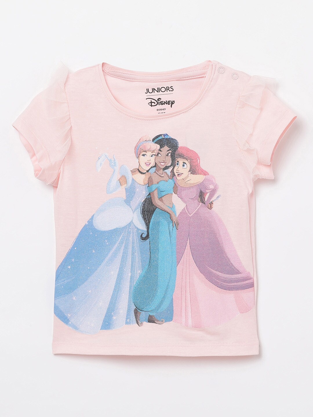 

Juniors Girls Pink & Blue Disney Princess Printed Cotton Regular Top