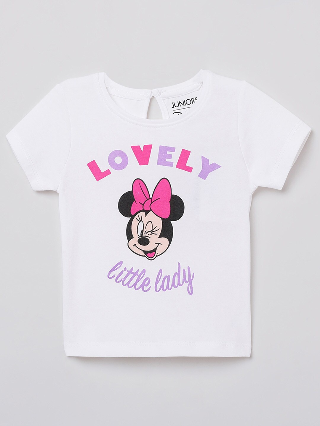 

Juniors Girls White & Pink Minnie Mouse Printed Cotton Top