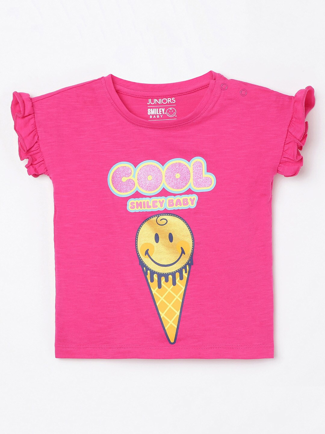 

Juniors Pink Graphic Printed Cotton Top