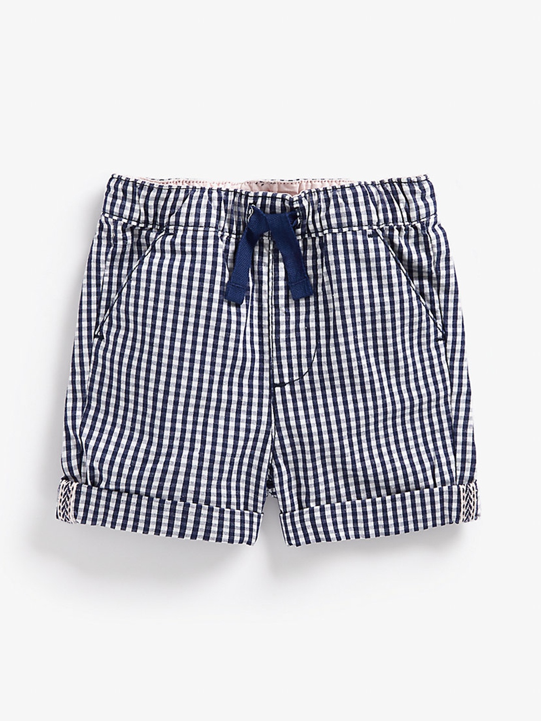 

mothercare Boys Navy Blue Checked Slim Fit Pure Cotton Shorts