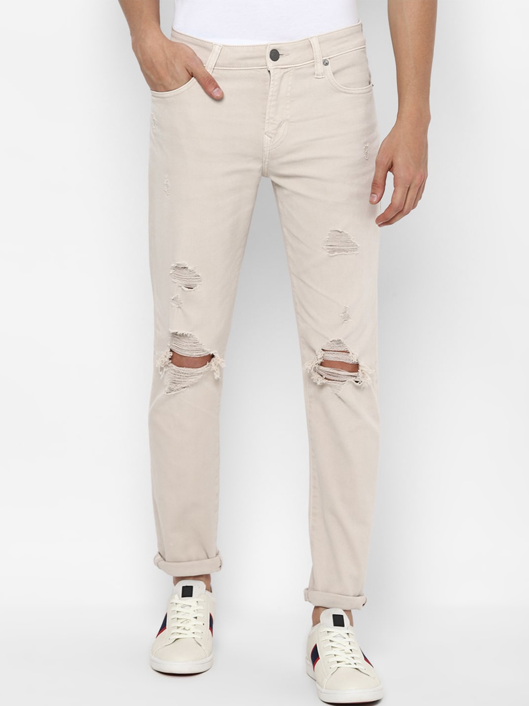 

AMERICAN EAGLE OUTFITTERS Men Beige Slash Knee Jeans