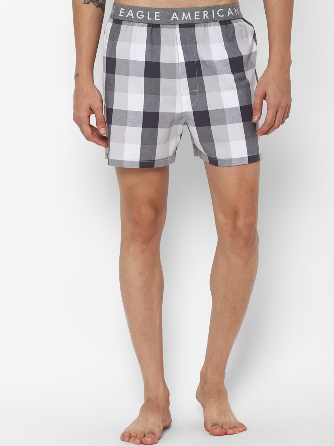 

AMERICAN EAGLE OUTFITTERS Men Grey & White Checked Boxers WEA0230036020