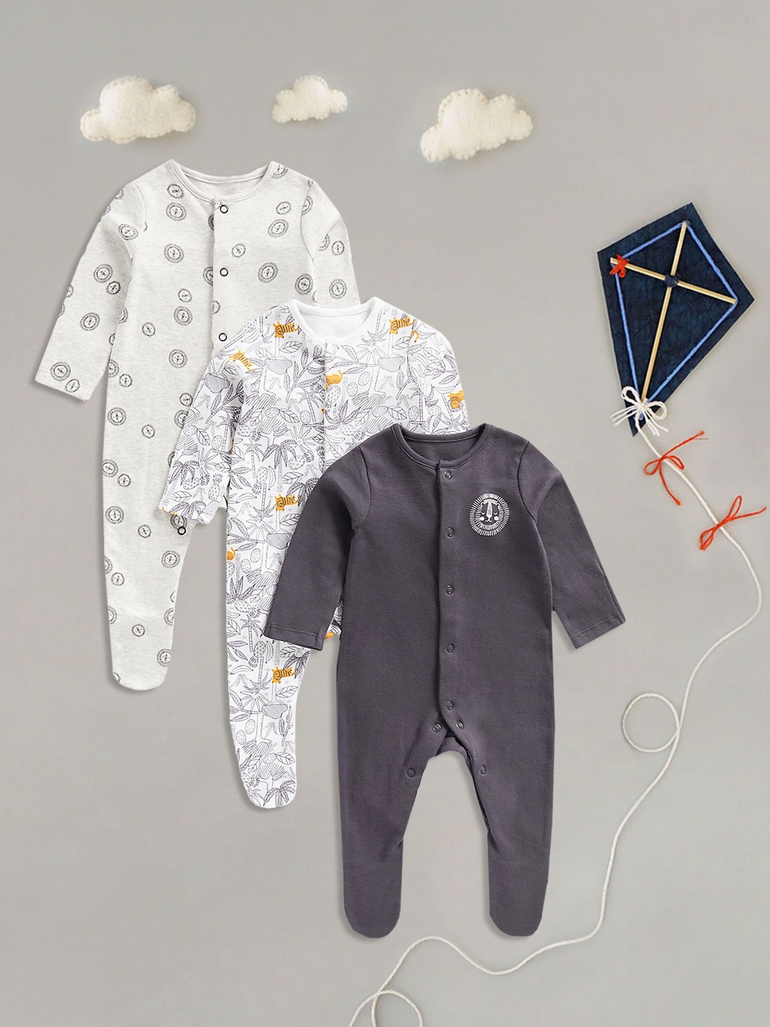 

mothercare Infants Boys Pack of 3 Pure Cotton Sleepsuit, White