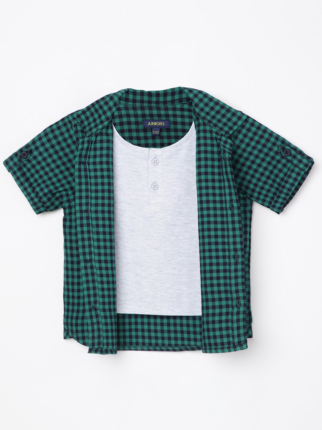 

Juniors Boys Green Gingham Checks Checked Casual Shirt
