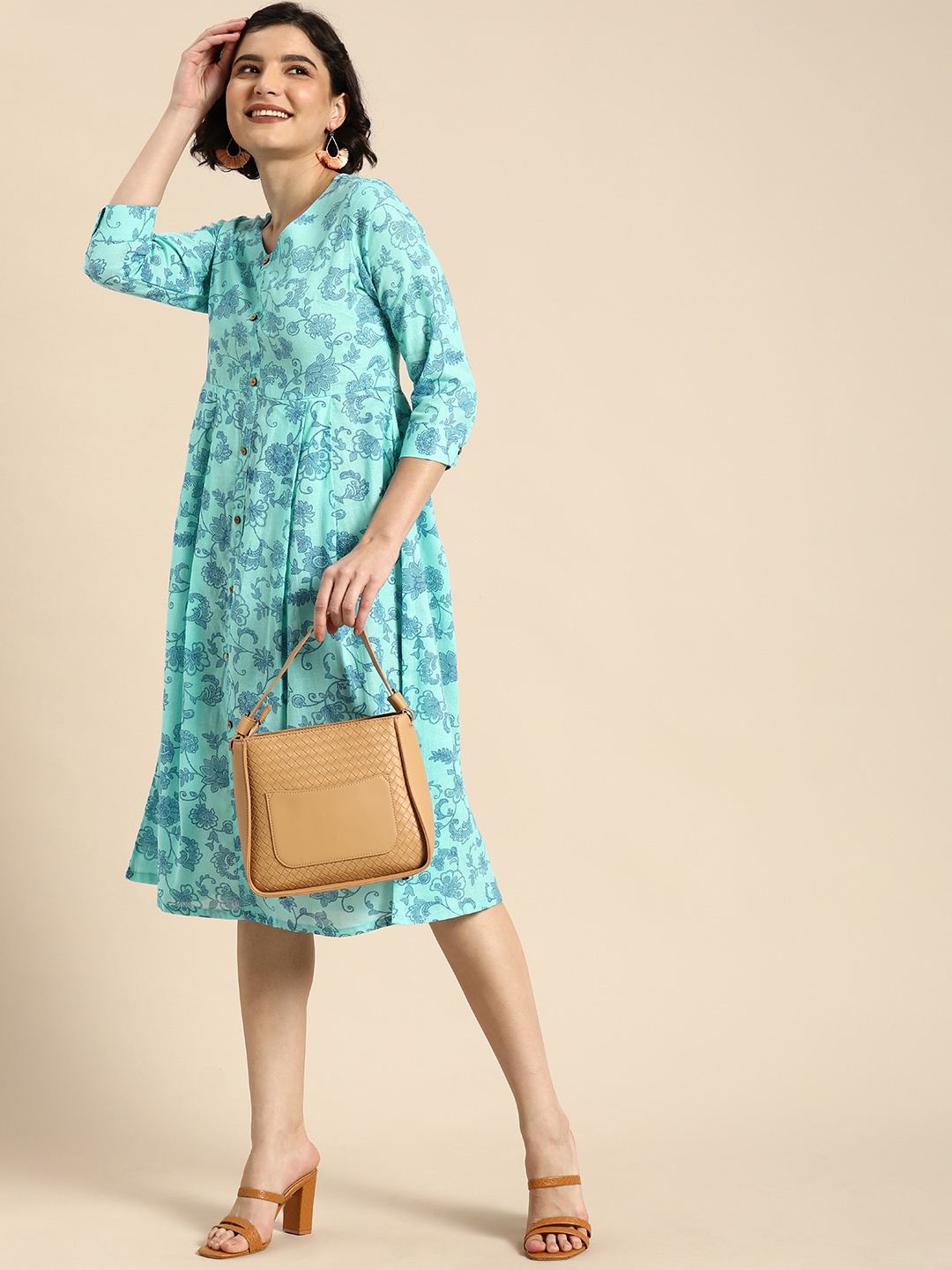 

Anouk Women Blue Ethnic Motifs Fit And Flare Midi Dress