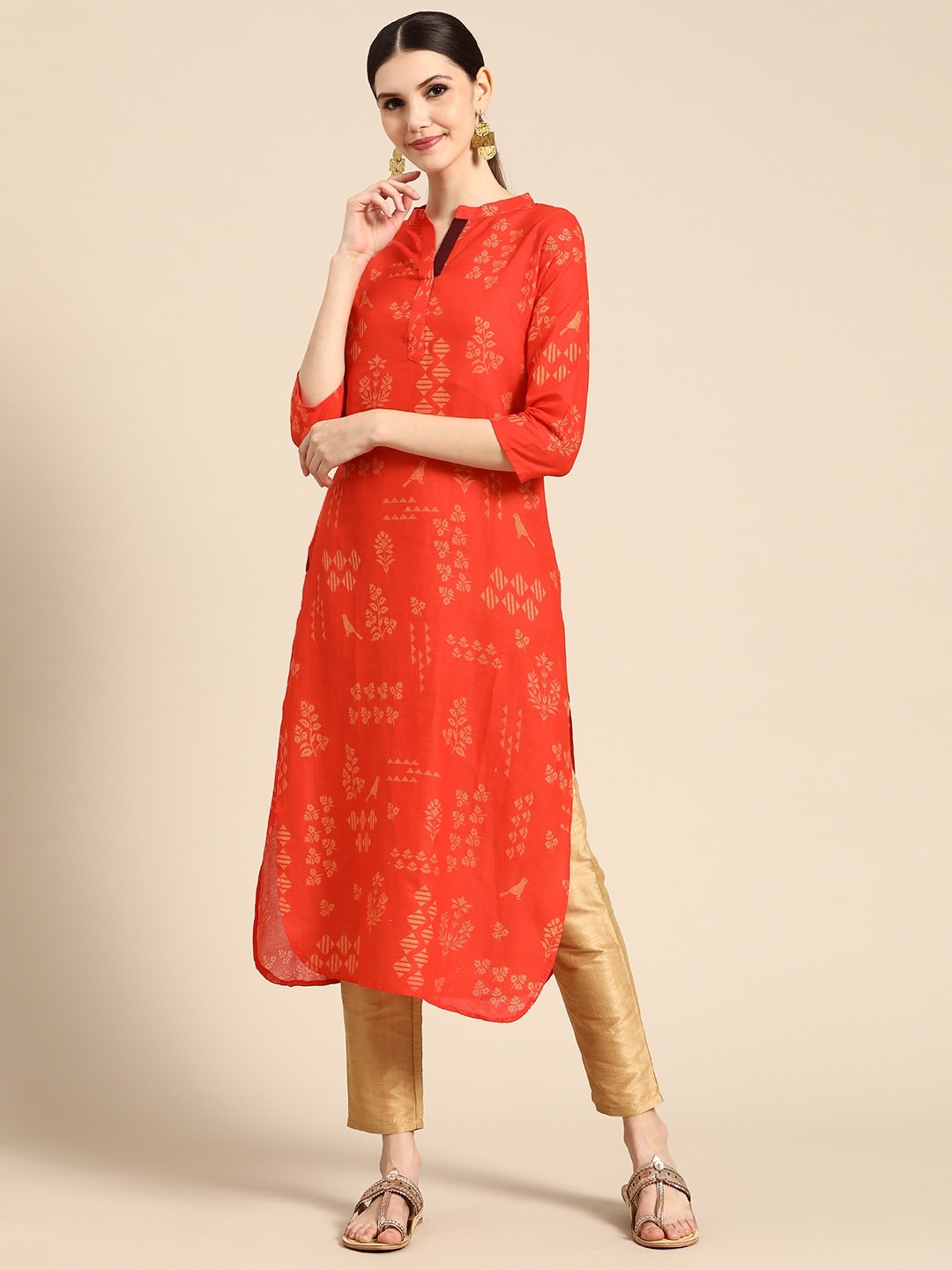 

Anouk Women Red & Yellow Pure Cotton Ethnic Motifs Printed Kurta