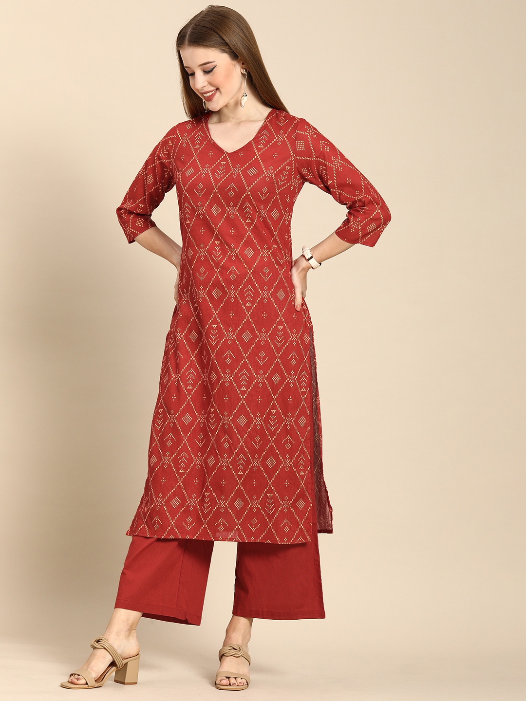 

Anouk Women Brown Printed Pure Cotton Kurta with Palazzos