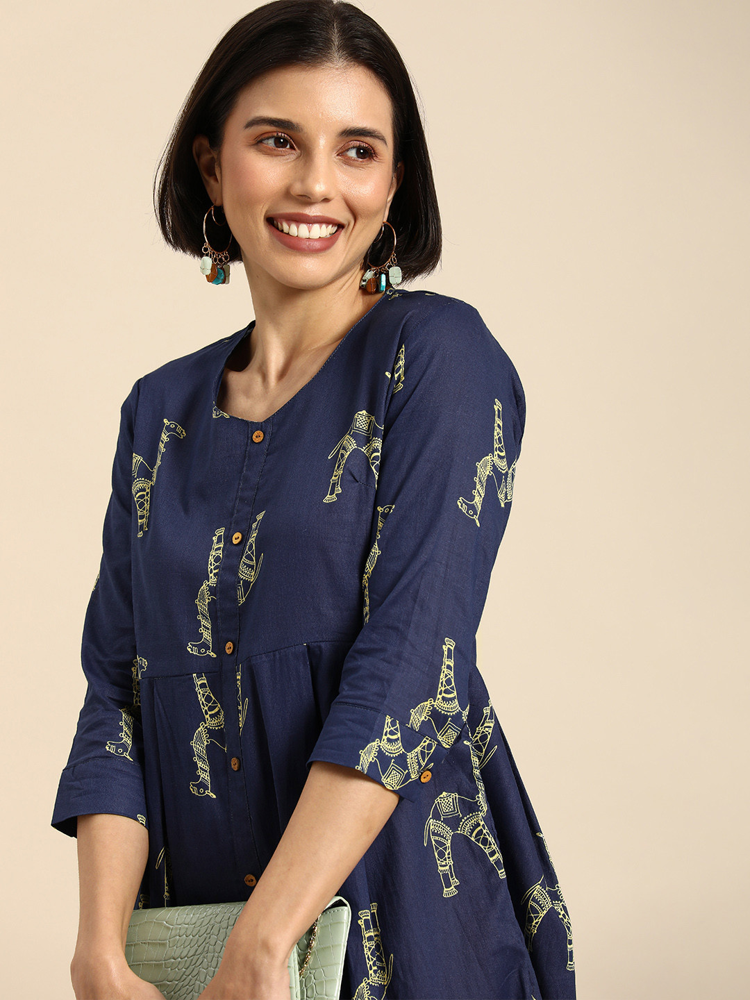 

Anouk Women Navy Blue Ethnic Motifs Casual Midi Dress