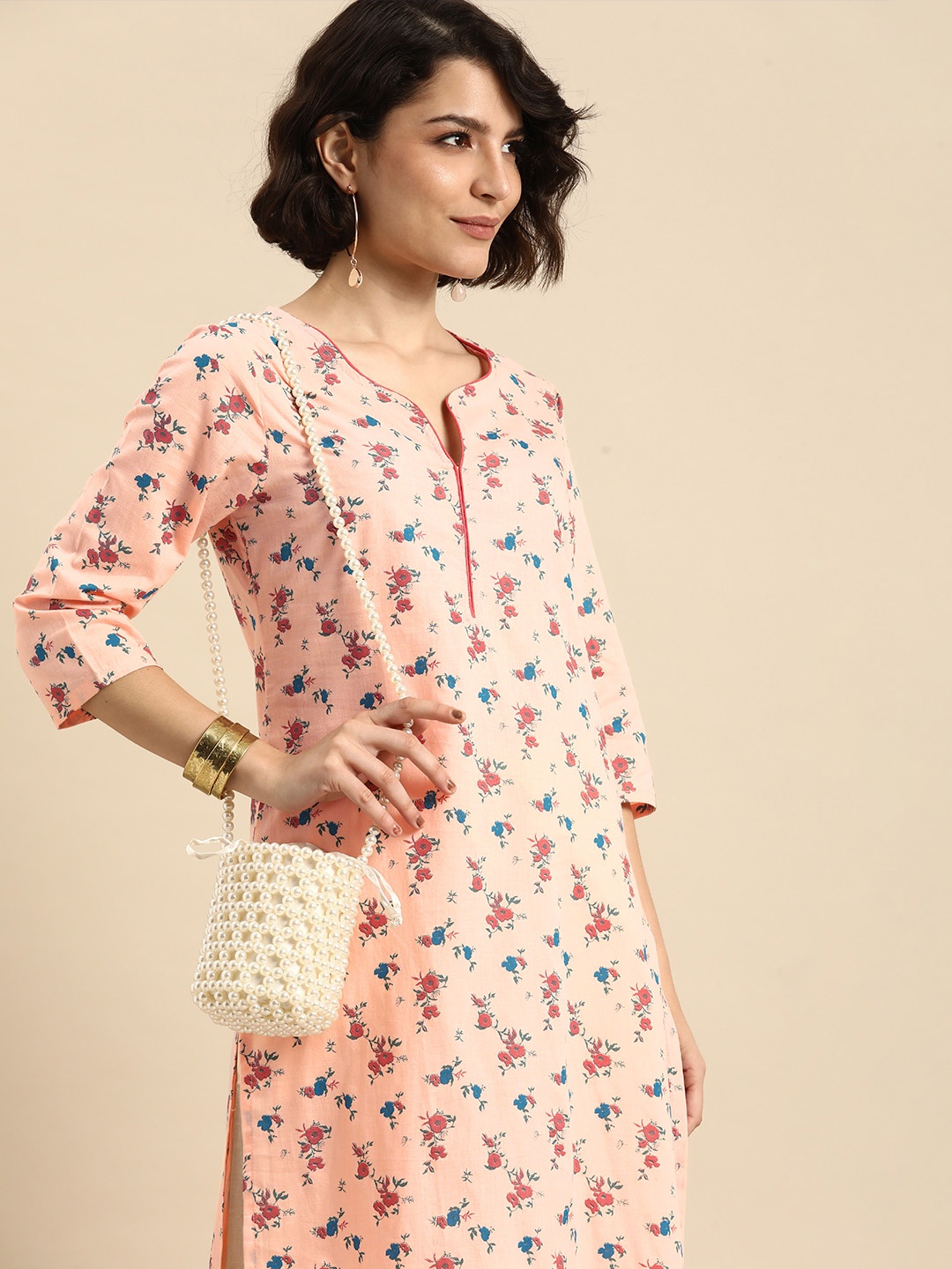 

Anouk Women Pink & Blue Floral Printed Kurta