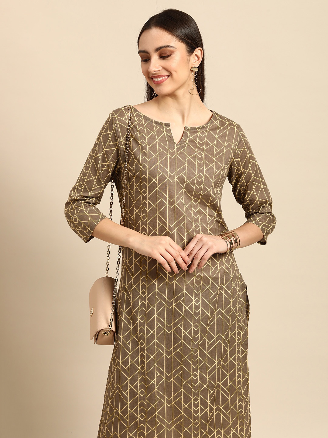 

Anouk Women Olive Green Printed Pure Cotton Kurta with Trousers